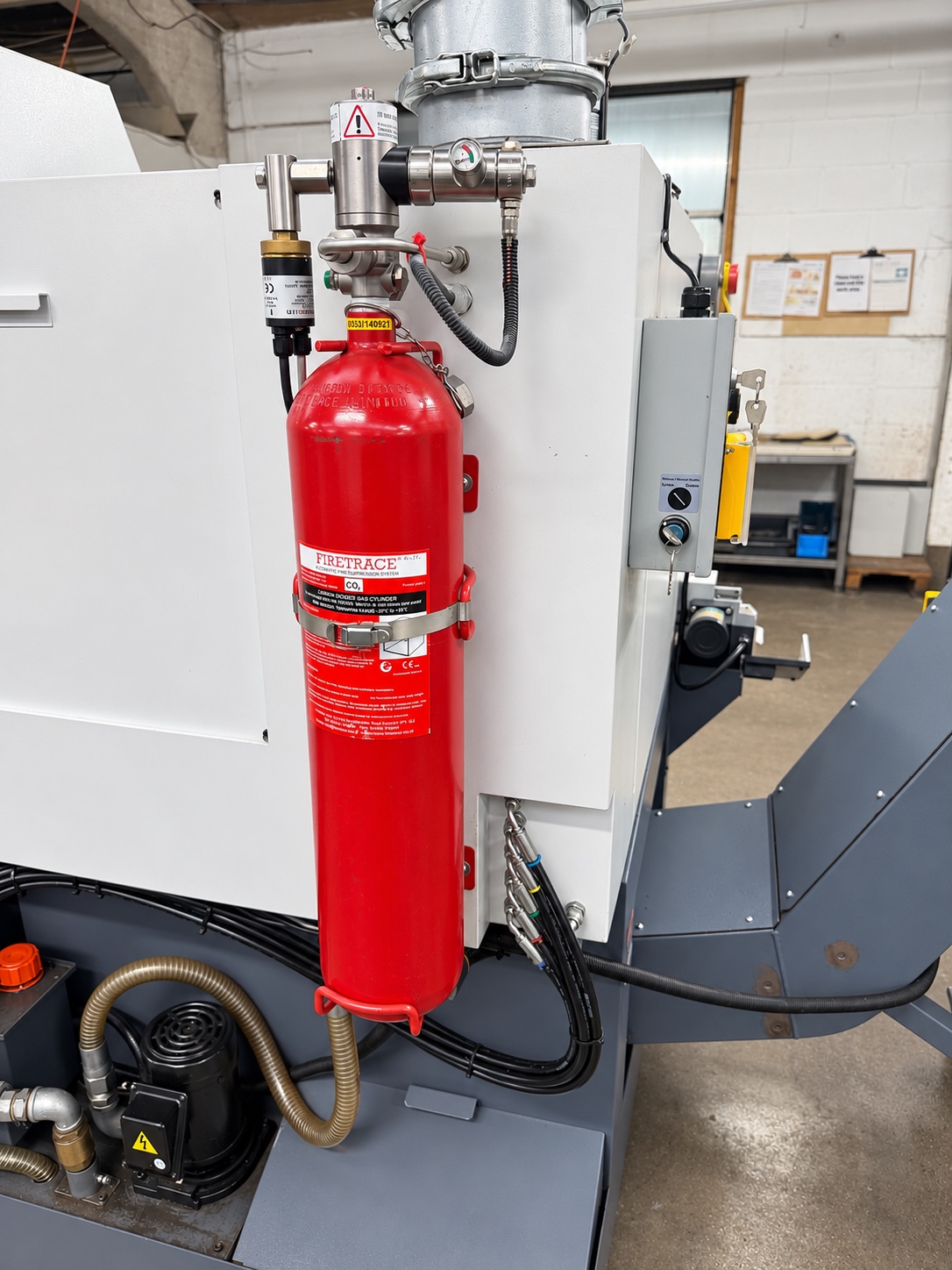 FireTrace fire suppression cylinder on the Citizen L20-X LFV